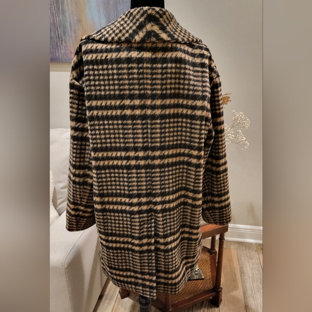 Avec Les Filles Plaid Coat in Black and Tan-WOOL BLEND WORN Once - Picture 5 of 8